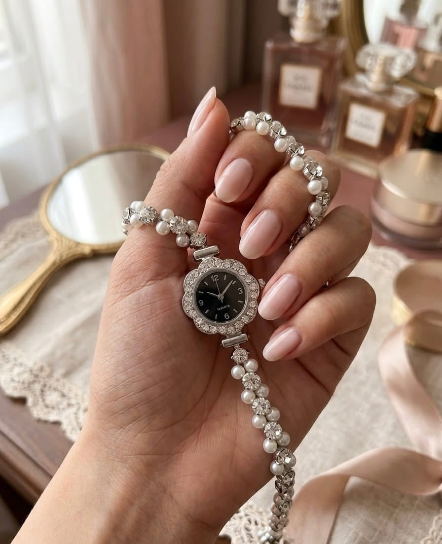 Beautiful Pearls Silver Watch by Zenvo Watches with Elegant Pearl Design