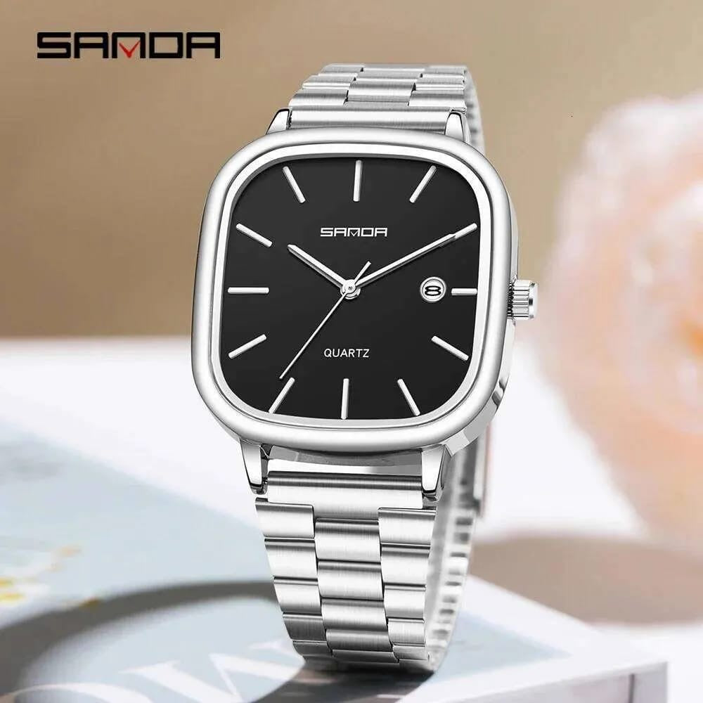 SANDA Original Men's Square Watch with Stainless Steel Chain by Zenvo Watches